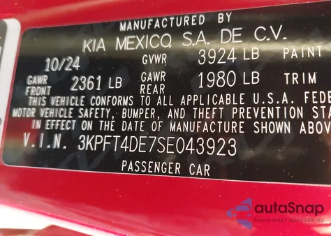 2025 Kia K4 Lxs from USA, damaged, VIN 3KPFT4DE7SE043923